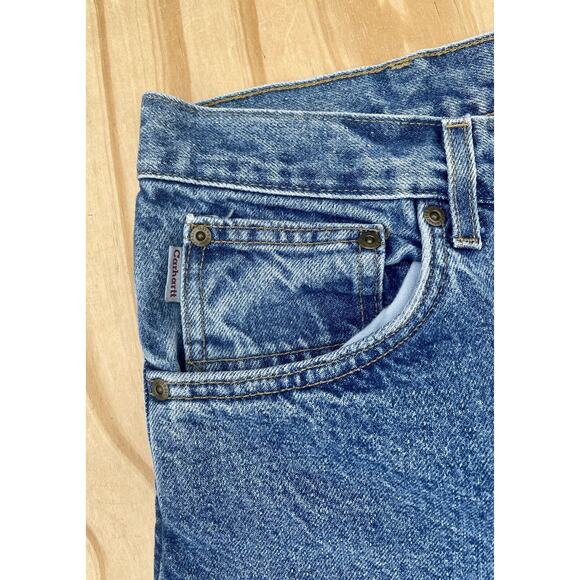 VINTAGE Carhartt Flannel Lined Dungaree Jean's Men's Blue and Plaid SIZE 38x32 - Picture 3 of 7